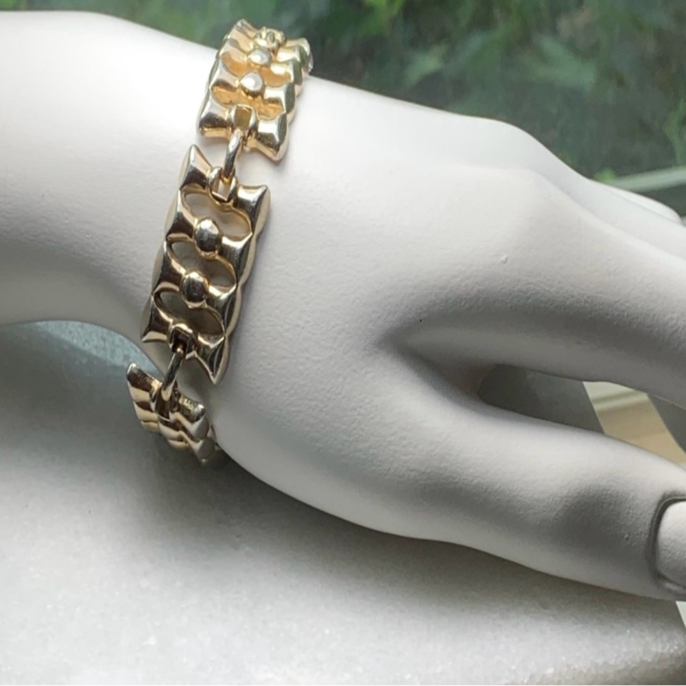 Vintage Monet Gold-Tone Wide Link Bracelet – 1960s Signed Statement Piece